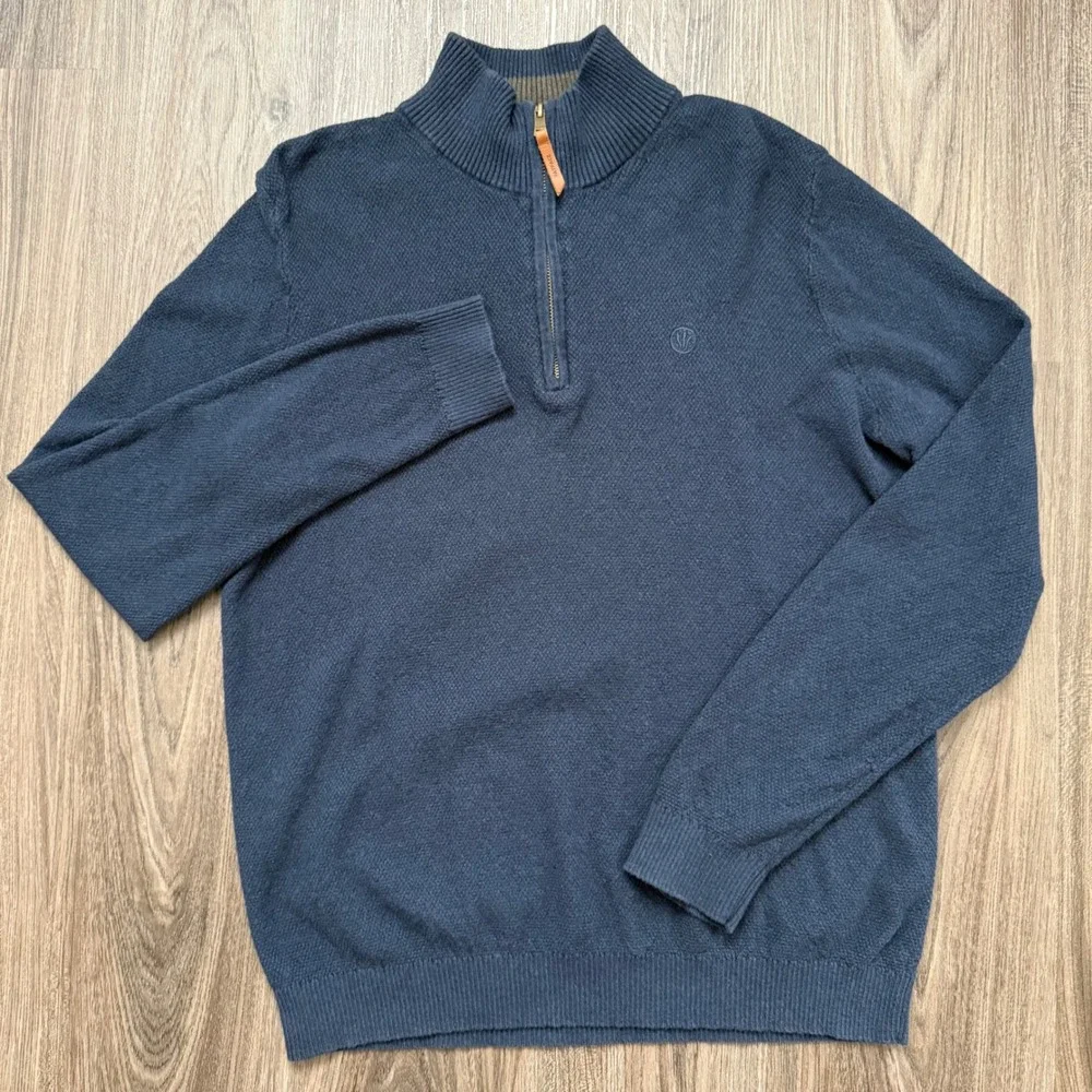 Fat Face Quarter Zip Mock Neck Pullover Sweater, Blue, Large cotton/cashmere